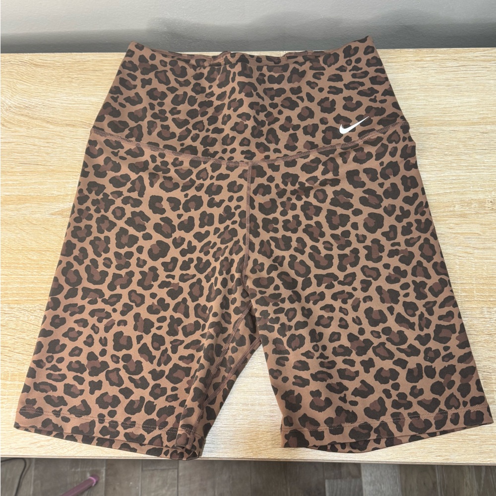 Nike Brown and Black Leopard Print Biker Shorts